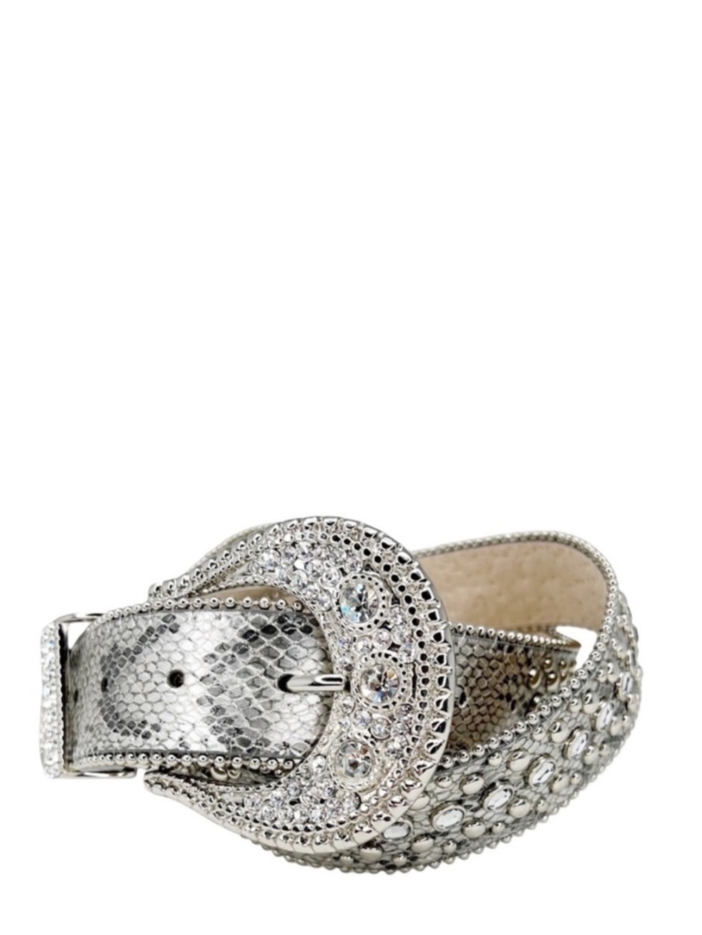 Chico’s Belt “Celestial” Python Snake Pattern Rhinestones Silver Studded Medium